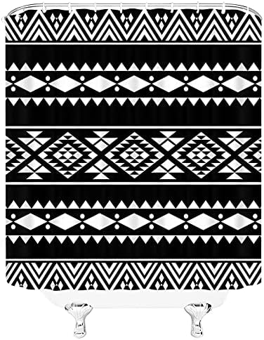 Upumksk Aztec tuš zavjesa Moderna apstraktna crno bijela geometrijska boho plemena jugozapadna američka etnička navajo vintage dekorska crtača za kuka sa kukom