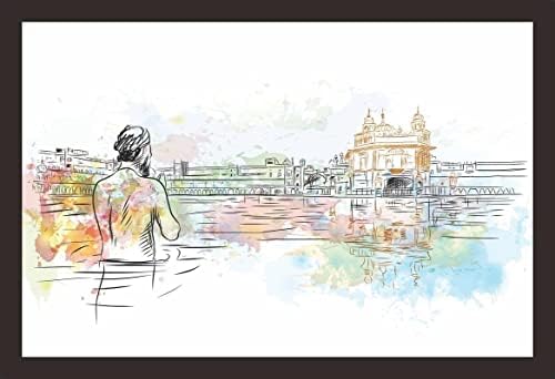 BBRATS akvarelna skica Zlatnog Hrama Amritsar Indija 1 komad drvene uokvirene slike |zidna Umjetnost | Kućni dekor
