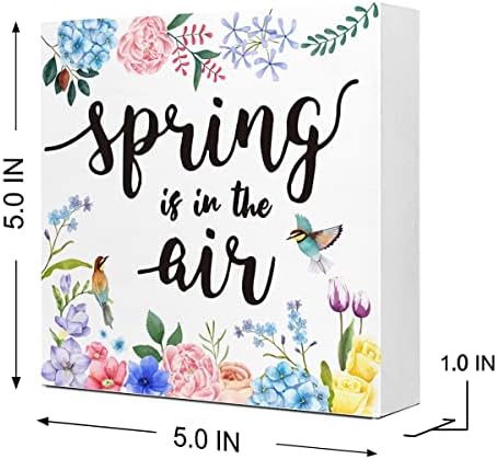 Spring Dec Decre, Proljeće je u zrak Drvo Dekor za filoze, rustikalni cvjetovi Spring Wood blok plaketa Potpise za seosku kuću kućni trpezarijski rođaka Ukrajina za stolni stol ukras