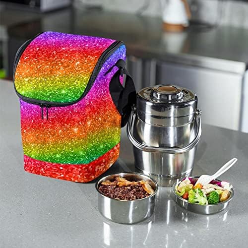 Glitter Rainbow Gradient Pattern torba za ručak za višekratnu upotrebu velika vertikalna kutija za ručak sa podesivom naramenicom