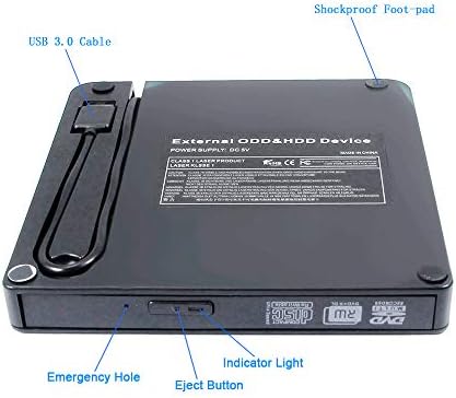 Vanjski DVD+ - R/RW CD Burner Player USB 3.0 prijenosni optički pogon za Dell XPS XP s 13 15 Inspiron 15 5000 9570 2-in-1 G7 G3 Ultrabook Laptop računar, Super Multi 24X CD-RW Writer Crna nova u kutiji