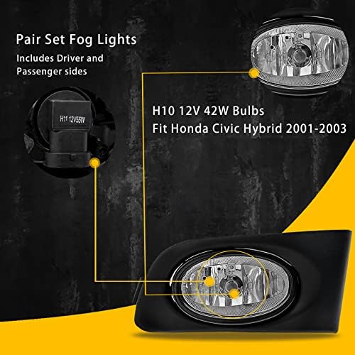 Svjetla za maglu kompatibilna sa 2001 2002 2003 Civic 2/4DR prozirnim objektivom, sa 12V 55W H11 sijalicama