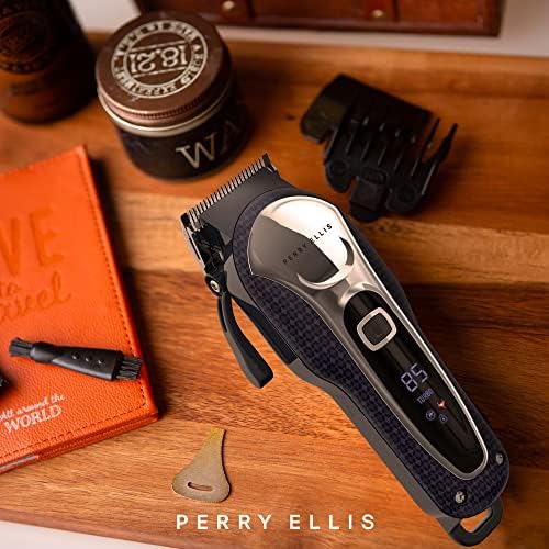 Perry Ellis akumulatorske mašine za šišanje za muškarce, plave, LED displej |oštrice od nerđajućeg čelika,