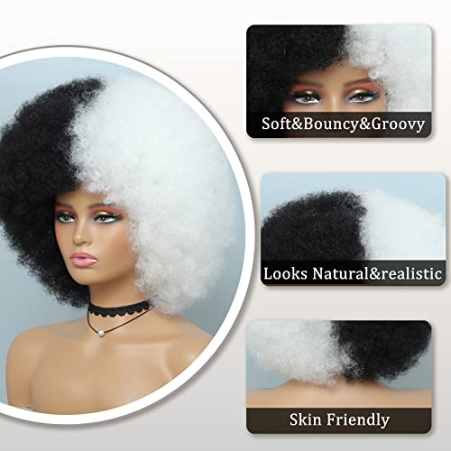 Afro perika-meka 70-ih Afro perika za žene Crno-bijele Afro perike za kovrdžavu kosu sa šiškama
