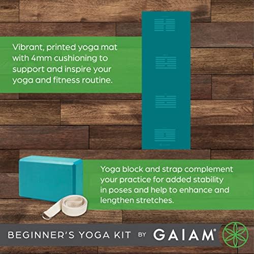 Gaam početnik joga komplet za starter - lagana 4mm debela tiskana neklizatka za vježbanje za svakodnevnu jogu - uključuje 6ft joga remen i joga ciglu