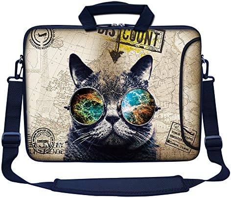 Meffort Inc 15 15,6 inča Neoprenske torba za laptop sa dodatnim bočnim džepom, meka ručka za nošenje i remen za prijenosni ramena za 14 do 15,6 Veličina prijenosnog računara - Cool Cat