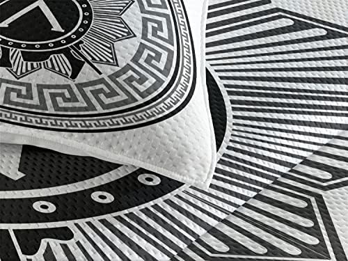 Ambesonne Retro Coverlet, koncept grčkog uzorka Spartans Silhouette Retro Design, 3 komada ukrasnog prekrivanog prekrivača sa 2 jastuk shams, kraljevske veličine, sive bijele boje