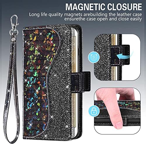 EGSDSE futrola za iPhone 13/13 Pro / 13 Pro Max, Glitter PU kožna odvojiva torbica za narukvicu