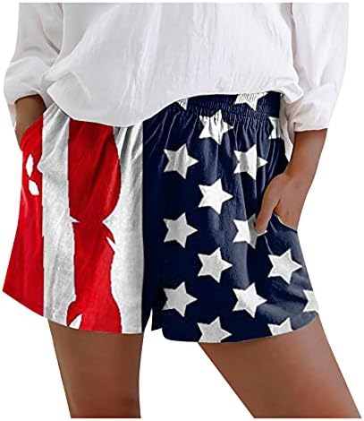 Ruiruilico ženska američka zastava Patriotske kratke hlače Ljetna casual plažom Shorts Loot Fit Wide noga cvjeta