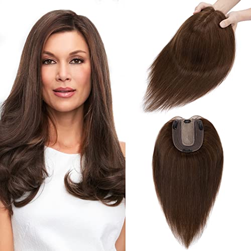 S-noilite Toppers za kosu za žene Real Human Hair Topper bez šiški 4 srednje smeđa kopča od 14 inča