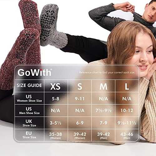 Gowith 1 par Unisex Merino vunene čarape, guste toplo, bez klizanja Ugodne hvataljke Zimske čarape za muškarce i žene