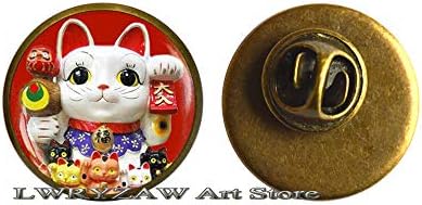 Lucky Cat Brooch, Red Maneki Neko Art, Sretno Charm Cat Japanese Art, Maneki Neko Pin, M53