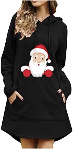 Ruziyoog Hoodies haljina za žene Božić Dugi rukav Santa Claus štampane haljine sa kapuljačom
