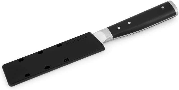 KitchenAid Gourmet kovani nož za čišćenje trostrukih zakovica sa poklopcem oštrice po meri, 3,5 inča, oštar kuhinjski nož, oštrica japanskog nerđajućeg čelika sa visokim sadržajem ugljenika, Crna