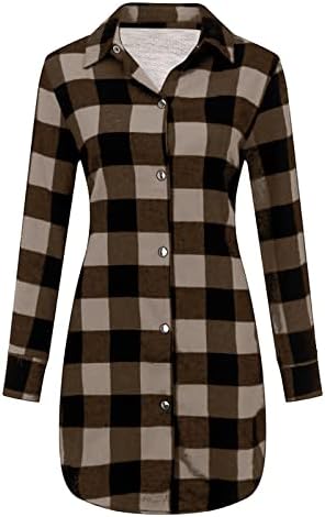 Flanel kaput za flanel za žene dugi kardigan odjeću prevelizirani gumb niz majicu s dugim rukavima Slim struka