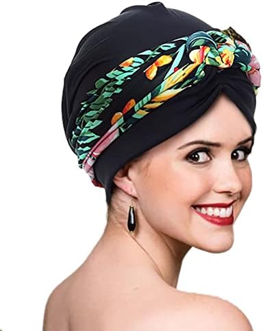 Woee ženska afrička glava omotavaju crne cvjetne glave turbanci Pred-vezani Leopard Ispis glave poklopca za