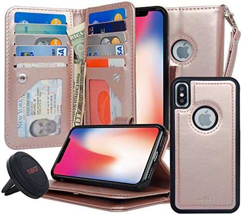 navor magnetna odvojiva torbica za novčanik i univerzalni nosač za automobil sa 8 džepova za kartice, 3 džepova za novac kompatibilni za iPhone 6 [4.7 Inch] [JOOT-3l] - Rose Gold