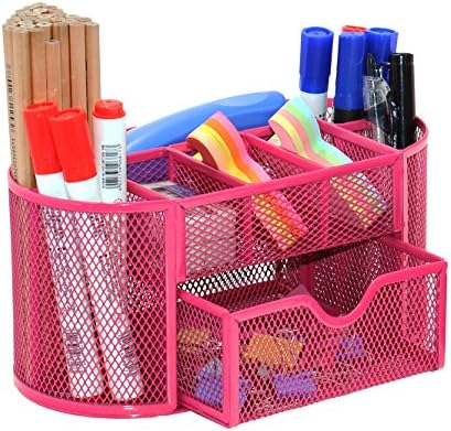 PAG Kancelarijski materijal desktop organizatori i dodatna oprema za skladištenje Caddy sa ladicom mrežasti držač olovke Set za žene djevojke, Rose Red