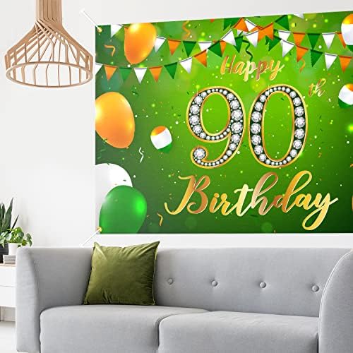 Sretan 90. rođendan Banner Decor Green - Glitter Cheers do 90 godina Old Rođendanska zabava Dekoracije
