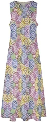 Geometrijski krugovi okrugli ženska maxi haljina V izrez bez rukava bez rukava duge haljine