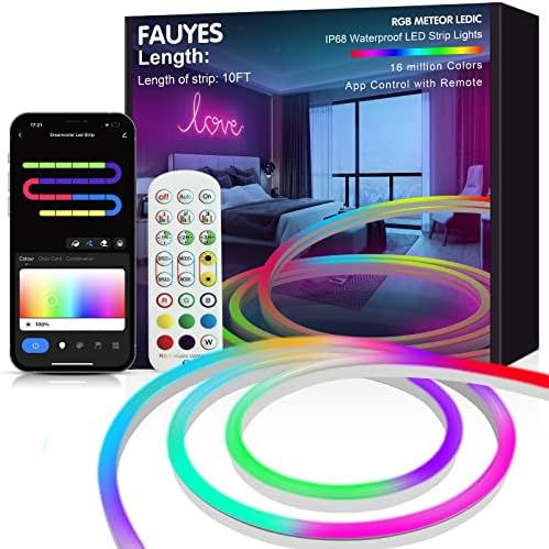 Fauyes Neonske konopske svjetla, 10ft RGBMeteor LEDIC, vodootporan IP67 DIY dizajn, muzički sinkronizacija,