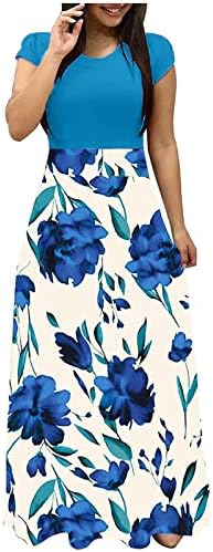 Ljetne maxi haljine za žene 2023, ženska modna ležerna print okrugla vrata s kratkim rukavima velike veličine duge haljine