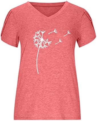 Ženska bluza Ljetni pad kratkih rukava 2023 Pamuk Dubinski V izrez Maslačak cvjetni grafički