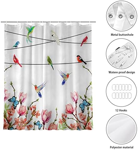 Yudchen Hummingbird cvjetni tuš Crurnta cvjeta cvjetna tuš za zavjese Vodootporne ptice za pranje tuša zavjese za tuširanje zastava za kupatilo sa 12 plastičnih kuka 60 x72