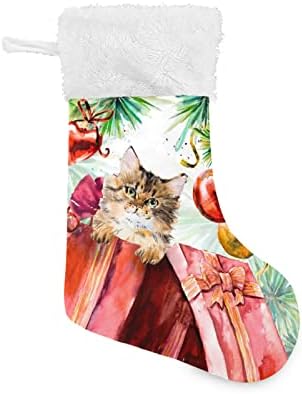 Alaza Božićne čarape Cat Novogodišnji klasik personalizirani veliki ukrasi za čarape za obiteljski