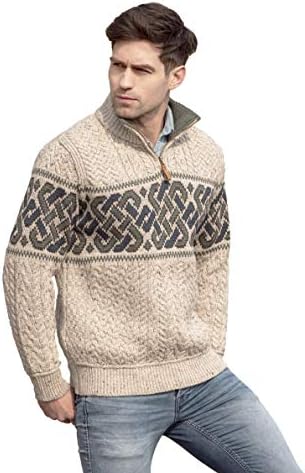 Aran Crafts muški Irski pleteni džemper od pola Patentnog zatvarača