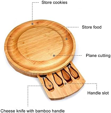 Set ploča od bambusovog sira sa 4 noža od nerđajućeg čelika, poslužavnik za serviranje na tanjiru od mesa,