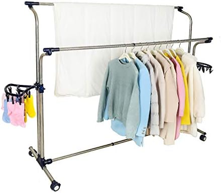 BAOYOUNI mobilni stalak za sušenje odjeće proširivi dvostruki stubovi za veš Airer sušilica vješalica za kapute