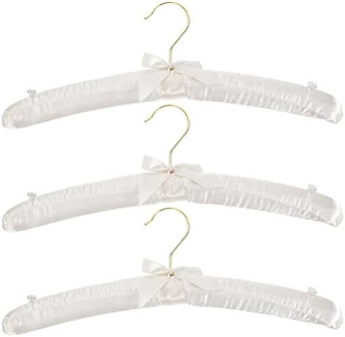 Artibetter Podijeljeni vješalici za odjeću saten podstavljene vješalice 3pcs protiv klizanja sjedala za klizanje ukrasna vješalica za vjenčanicu džemper za kaput ženske odjeće bijeli pjena