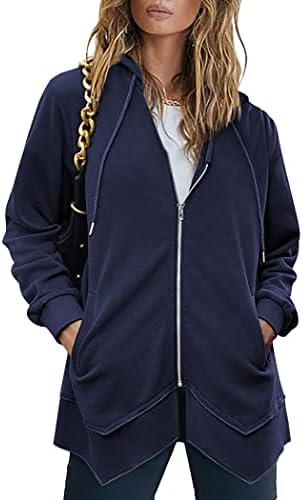 ZEAGOO žene Zip up dukseve Fleece obložena tunika dugačka dugačka kapuljača sa džepovima