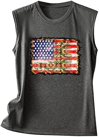 4th of July Shirts for Women USA Flag Summer Sleeless Crew Neck Tank Tops Stars Stripes tee Shirt Casual