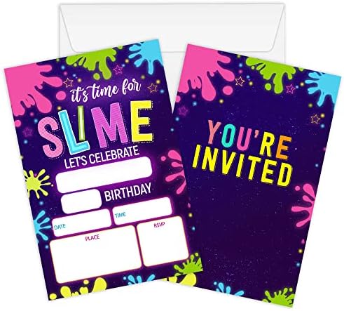 Wuawn 20 Vrijeme je za pozivnice rođendana s koverte, Neon Glow Fill - u rođendanskim pozivnicama za dječake i djevojke, teen, djecu, rođendanske proslave - A024