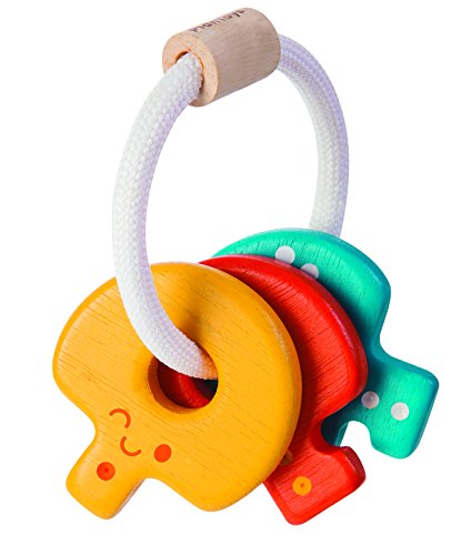 PlanToys drvena igračka za zvečke i Grizalice za ključeve | kolekcija pastelnih boja / održivo izrađena od gumenog drveta i netoksičnih boja i boja