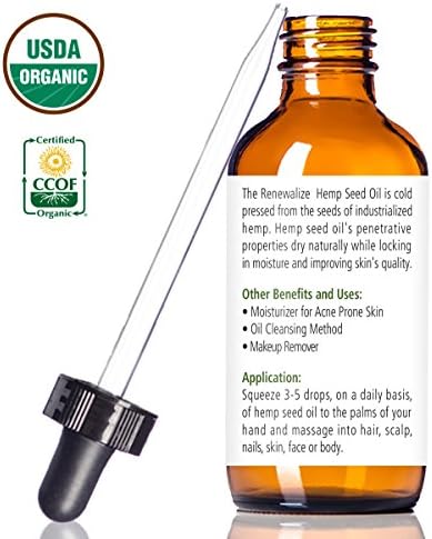 Obnovite certificirano organsko ulje za čišćenje sjemena konoplje-sredstvo za čišćenje i hidratantnu kremu za lice / čisto hladno prešano i nerafinirano | najbolji dnevni, noćni režim za kožu sklonu bubuljicama 4oz