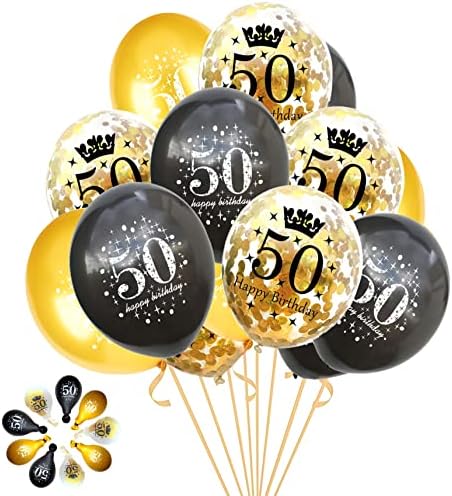 Jonhamwelbor 50. rođendan baloni zlatni i crne zabave 15 pakiranja 12-inčnih balona za lateks