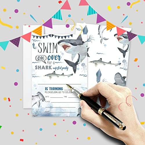 AHEEHIE 20 SETOVA POZIVNIH ROĐENDANJA SHONDERS, morskim morskim psima dvostrano tiskani rođendani