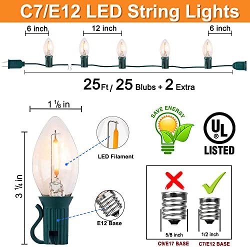 C7 LED žičana svjetla-25ft keramička Vintage bistra svjetla sa 27 prozirnih LED sijalica , Vanjska