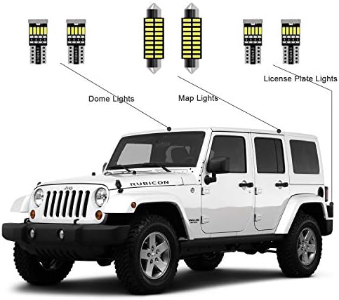 7pcs Wrangler Interijer LED svjetlo za Jeep Wrangler JK 2007 2008 2009 2010 2011 2012 2013 2015 2017 2018 2-vrata Super svijetla 6000K bijela interijer LED žarulje + Install Alat