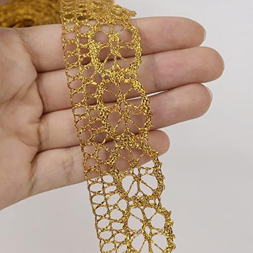 Zlatna čipka od 15 metara 0,95 inča Vintage Crochet Gold čipka TRIM obloga Zlatna čipka za šivanje, božićno poklon paket ambalaža