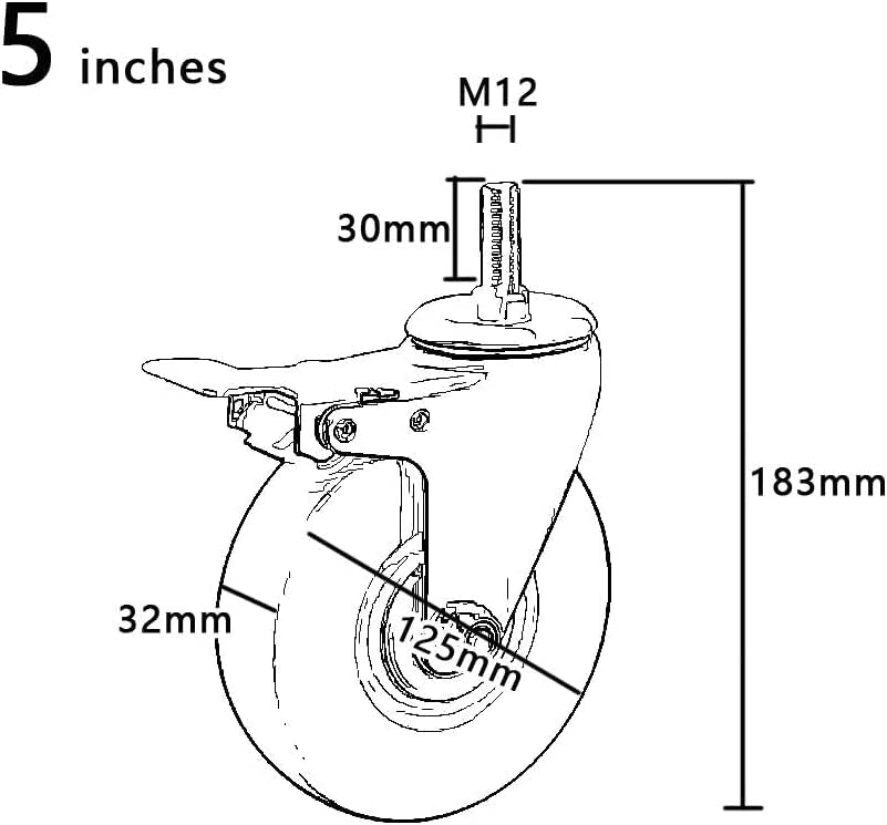 Okretni litari Kotači Kotači M12 Kotači nameštaja 75mm / 4 inča / 5 'uredski stol sa kočnice industrijski
