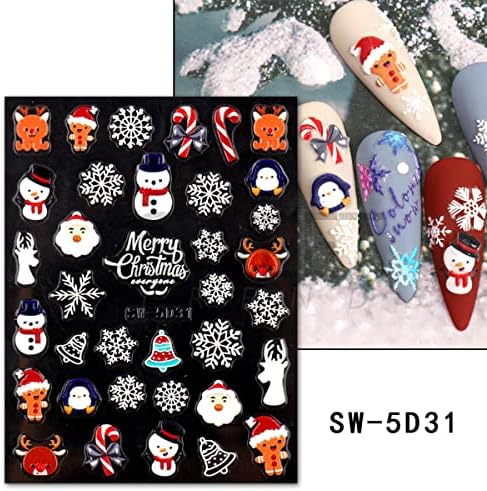 Božićne naljepnice za nokte sa 4 lista, 5D reljefne naljepnice za umjetnost noktiju pahuljica Jelensko