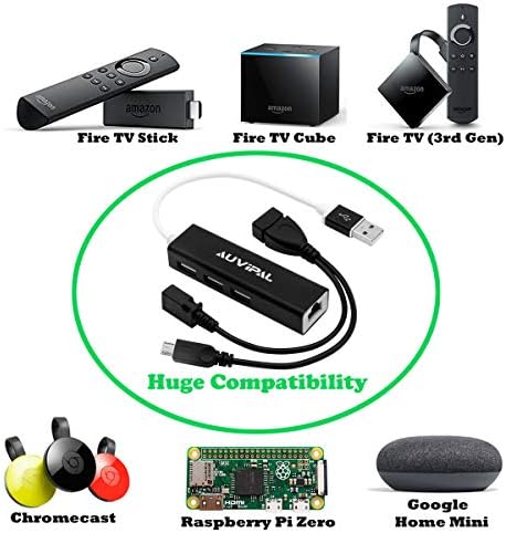 Auvipal LAN Ethernet adapter sa 3 porta USB OTG HUB za Fire Stick, Chromecast, Google Home Mini, Raspberry