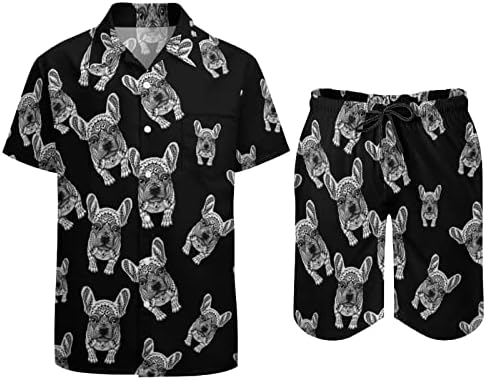 Weedkeycat French French French Bulldog muške odjeće za plažu 2 komada Havajska gumba dolje majica kratkih rukava i kratkih rukava