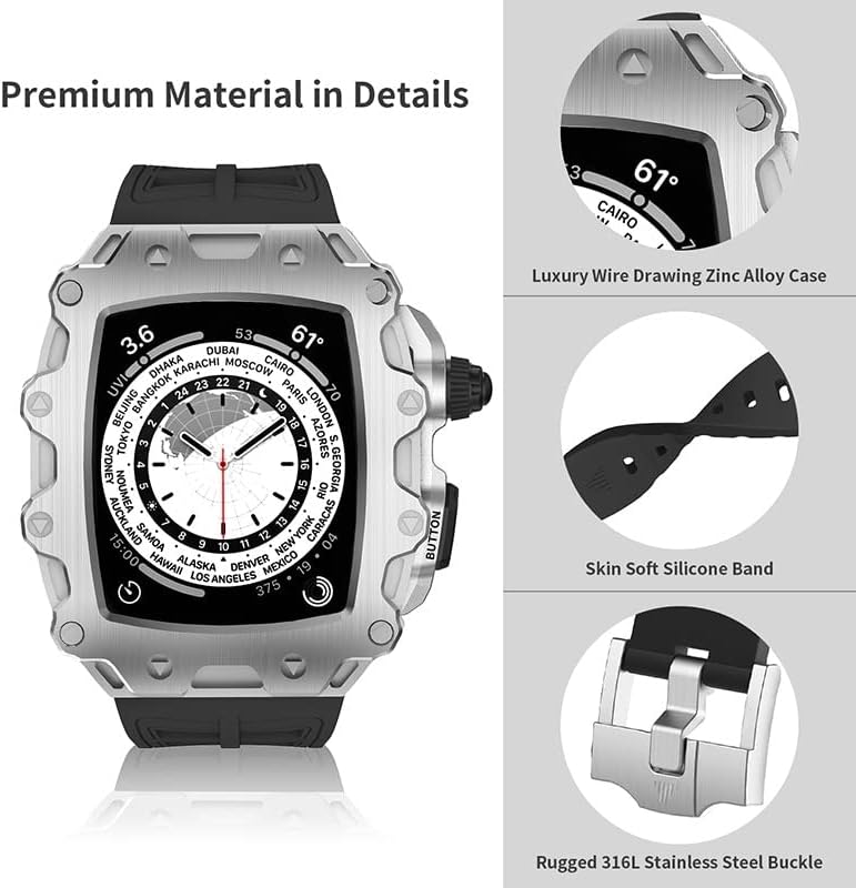 Ekins metal futrola sa staklenim ekranom Silikonske reda za Apple Watch seriju 8 7 45mm 44mm gumeni kaiš mod komplet za iwatch se 6 bend