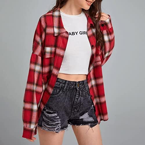 Žene Ležerni kaputi 2022 Plairani Flannel dugi rukavi s dugim rukavima LEAL tipke Down s džepnim majicama Comfy labavi Cardigan bluze