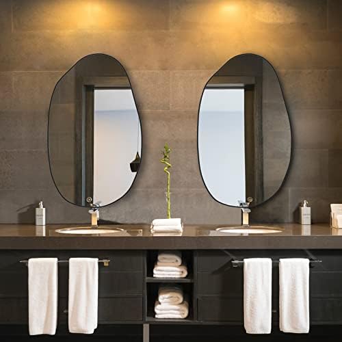 RACHMADES 33,5×20,5 inča nepravilan zid , asimetrično , Veliko toaletno ogledalo za zidnu dekoraciju, moderno Drvo uokvireno za dnevni boravak spavaća soba kupatilo ulazno ogledalo